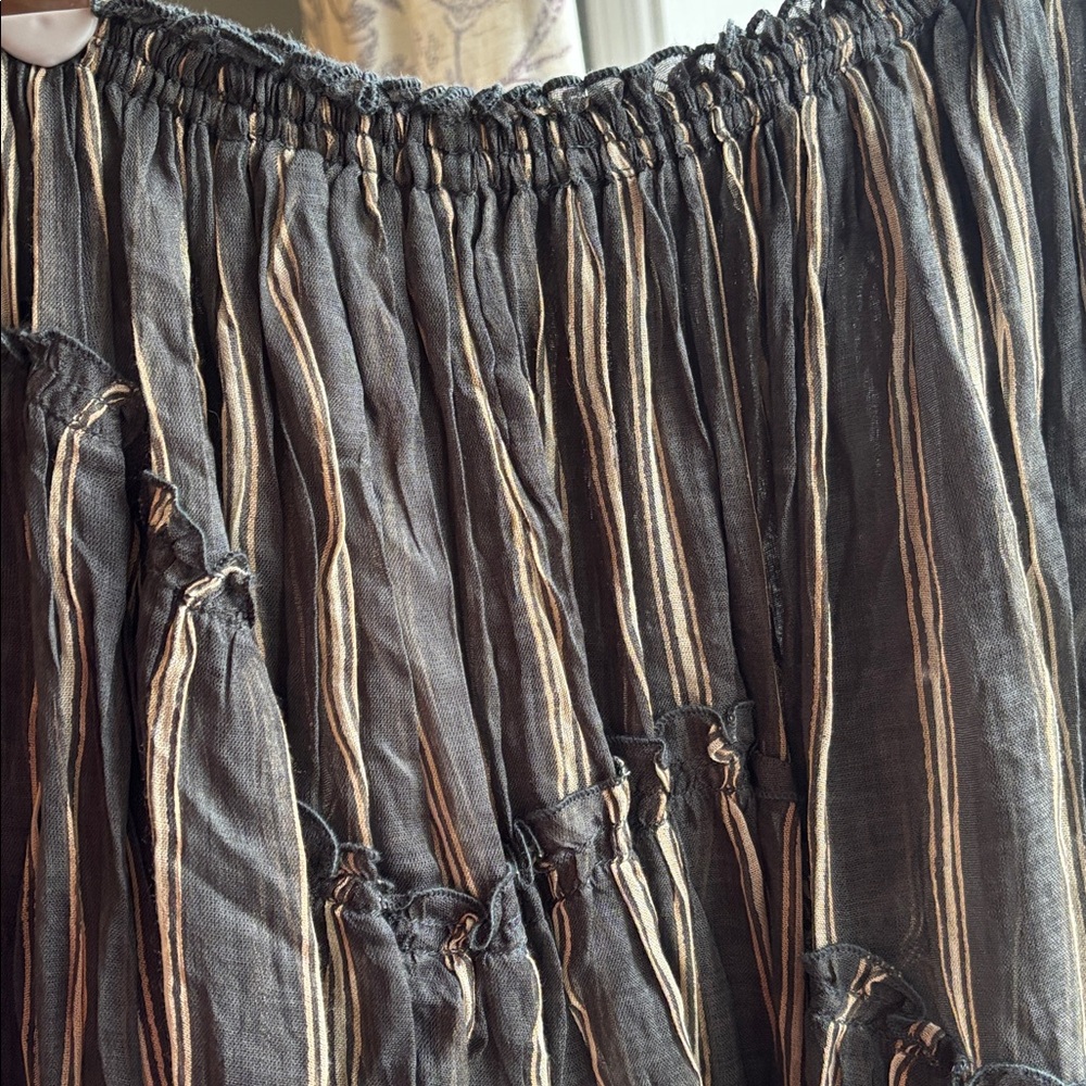 Free People Olive Green Striped Pleated Midi Skirt - Picture 9 of 11